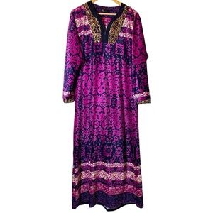 Vintage MSZ Robe Size Large Full Length‎ Housecoat MuuMuu Velvety Velour 1/4 Zip